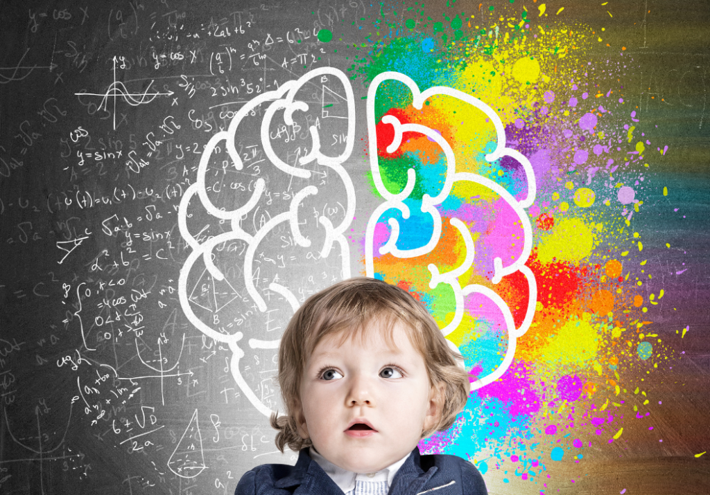 Child thinking with high brain activity.