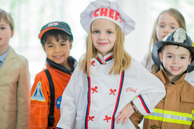 Children dressed in career clothes.